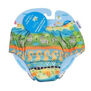 iPlay Swim Diaper Green Animal Print Size 6M – Reusable Infant Swimsuit Diaper